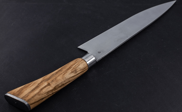 Couteau de chef, éminceur moderne - manche en frêne olivier de qualité exceptionnelle, lame carbone