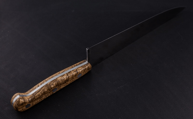 Couteau de chef, éminceur traditionnel - manche en loupe de frêne de qualité exceptionnelle, lame inox