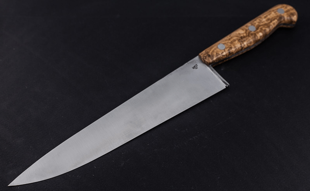 Couteau de chef, éminceur traditionnel - manche en loupe de frêne de qualité exceptionnelle, lame inox