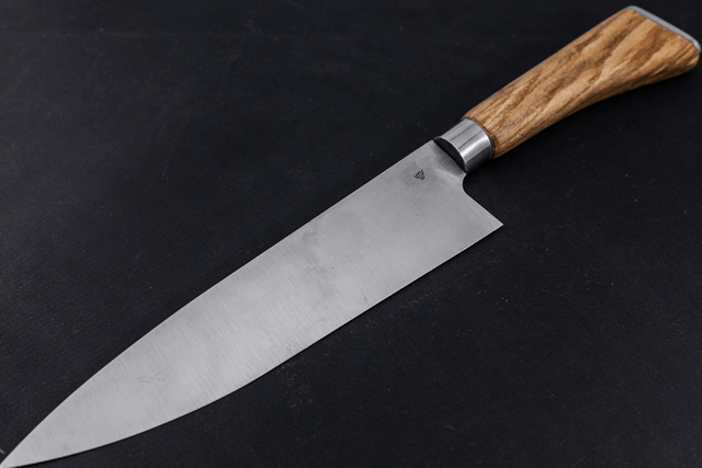 Couteau de chef, éminceur moderne - manche en frêne olivier de qualité exceptionnelle, lame carbone