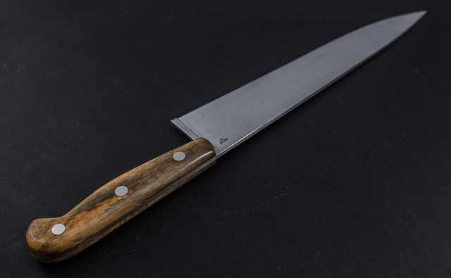 Couteau de chef, éminceur traditionnel - manche en buis échauffé de qualité exceptionnelle, lame carbone