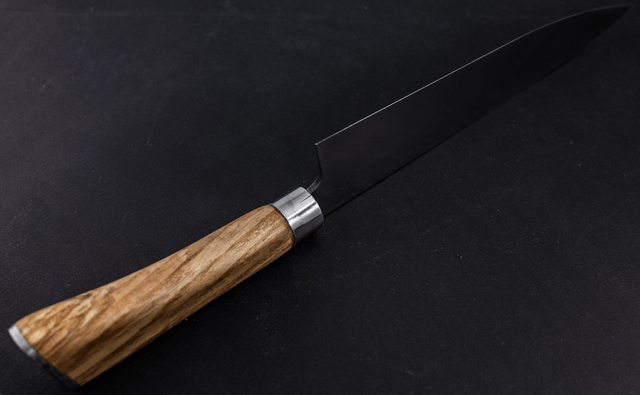 Couteau de chef, éminceur moderne - manche en frêne olivier de qualité exceptionnelle, lame carbone