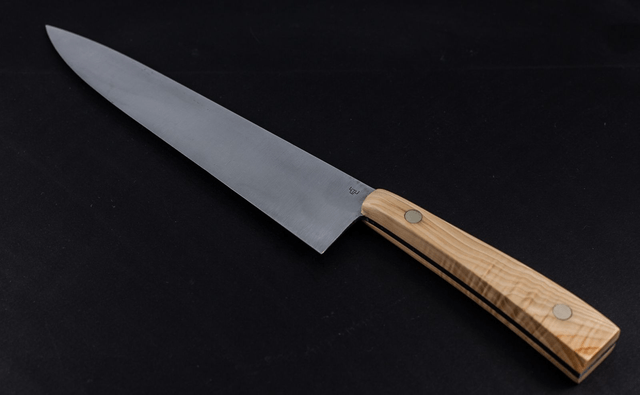 Couteau de chef, éminceur design - manche en if de qualité exceptionnelle, lame carbone