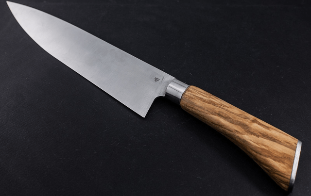 Couteau de chef, éminceur moderne - manche en frêne olivier de qualité exceptionnelle, lame carbone