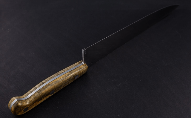 Couteau de chef, éminceur traditionnel - manche en buis échauffé de qualité exceptionnelle, lame carbone