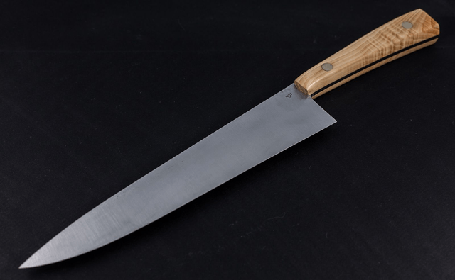 Couteau de chef, éminceur design - manche en if de qualité exceptionnelle, lame carbone