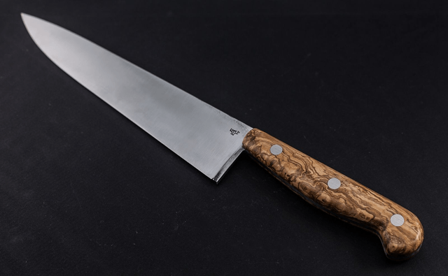 Couteau de chef, éminceur traditionnel - manche en loupe de frêne de qualité exceptionnelle, lame inox