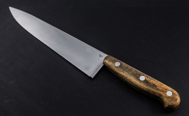 Couteau de chef, éminceur traditionnel - manche en buis échauffé de qualité exceptionnelle, lame carbone