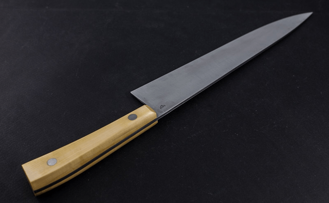 Couteau de chef, éminceur design - manche en buis, lame carbone